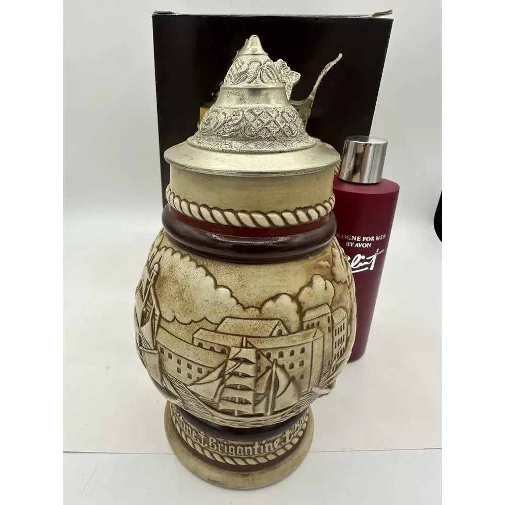 Vintage Avon 1977 Tall Ships Collectors Beer Stein w Lid Hand Made Brazil New